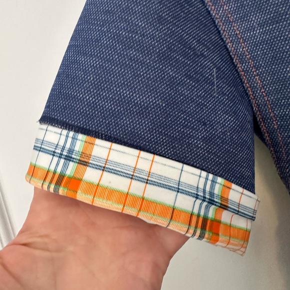 VINTAGE 3-pc 60s/70s denim/plaid print skirt/shirt/tunic set w/apple motif (S) - Picture 4 of 16